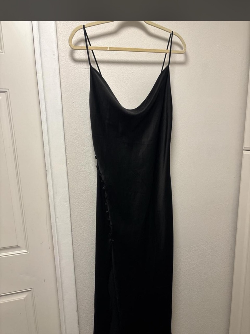 Zara Black Satin Cowl Slip Maxi Dress